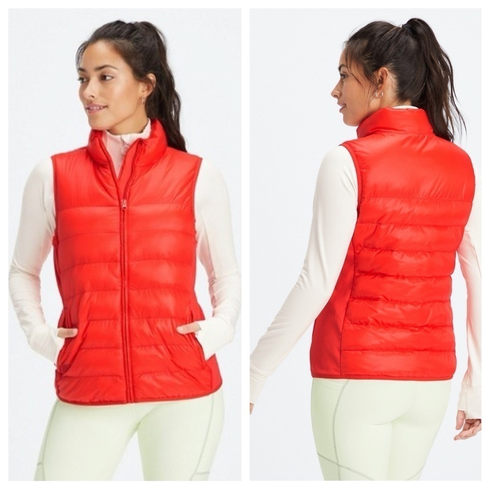 Fabletics sz M Electric Cherry Red Elliot Puffer Vest Nylon Front Zip